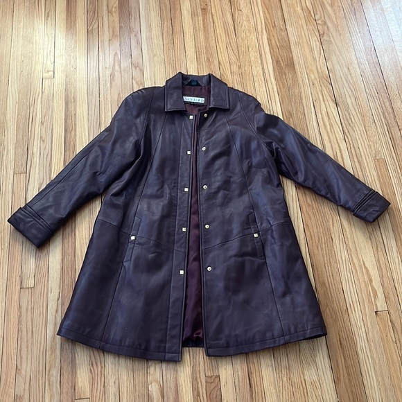 Amazing y2k vintage dark plum leather jacket with pockets and brass snaps - Picture 1 of 7